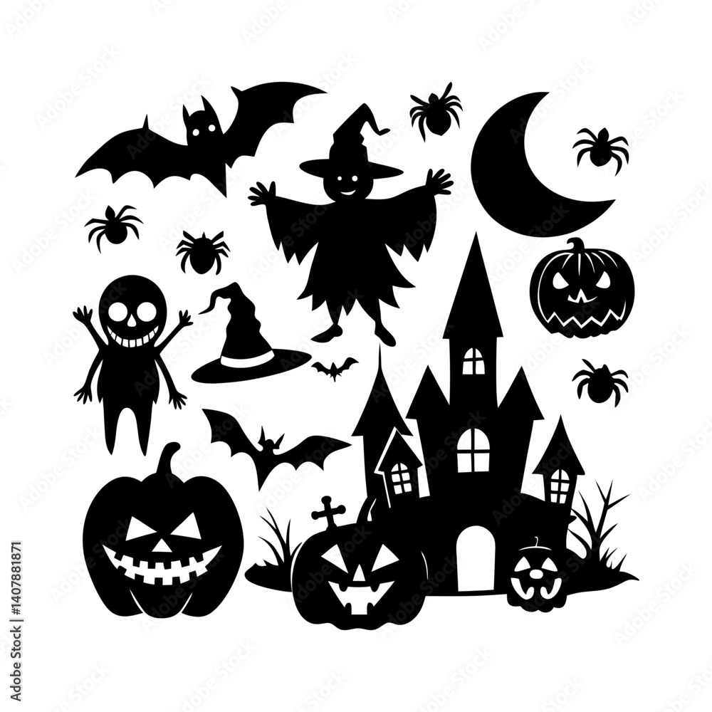 Obraz premium Vector silhouette of Halloween set.