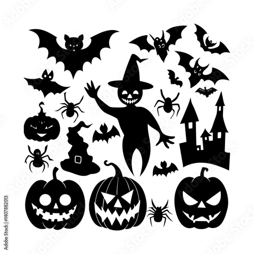 Vector silhouette of Halloween set.