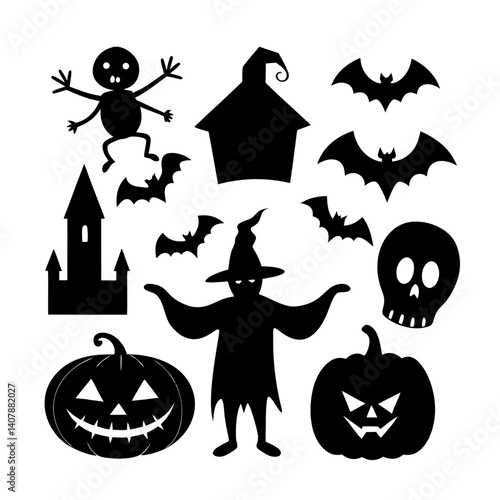 Vector silhouette of Halloween set.