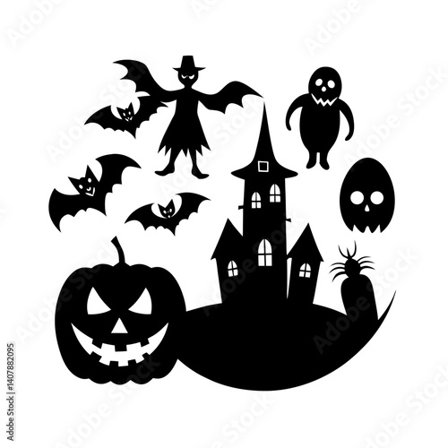 Vector silhouette of Halloween set.