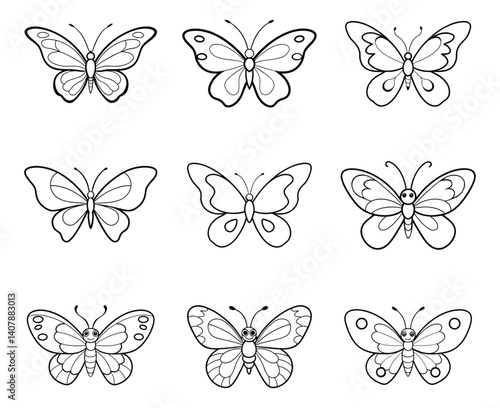 Nine Line Art Butterfly Designs for Kids Coloring Book