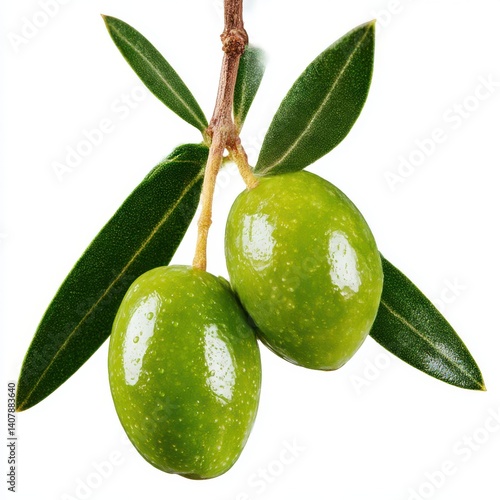 Wallpaper Mural Green olives with leaves close up on white background Torontodigital.ca