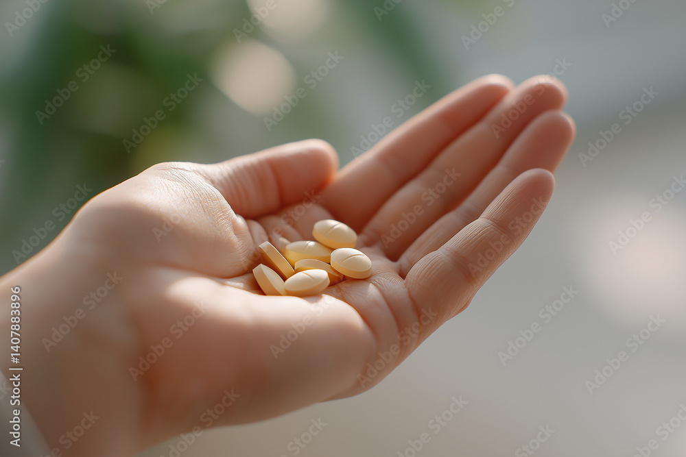 Hand Holding Yellow Capsules in Natural Light Hand Holding Yellow Capsules in Natural Light