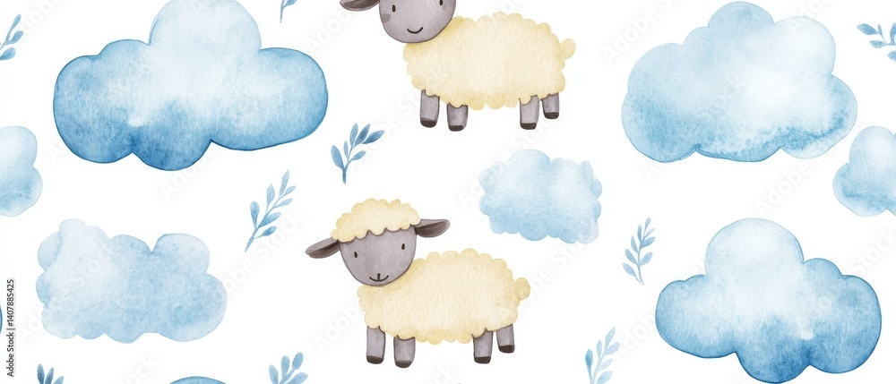 custom made wallpaper toronto digitalA blue and white background with a pattern of clouds and sheep
