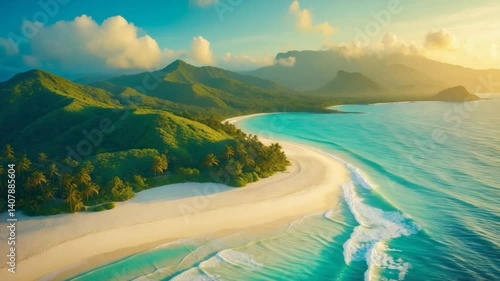 Bird's eye perspective of coastal areas in a vacation hotspot on a peninsula.