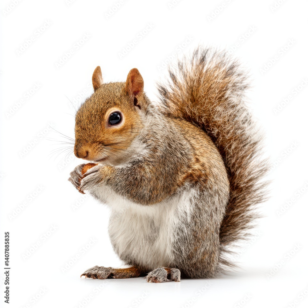Obraz premium Squirrel eating a nut isolated on white background