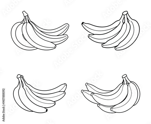 Four Line Drawings of Bananas in Different Arrangements