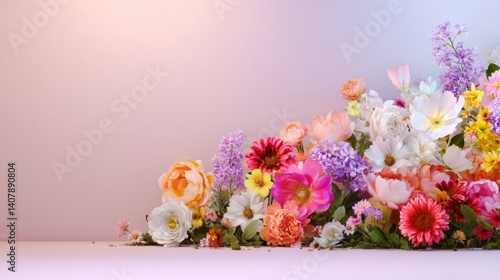 Easter decoration chick ornaments festive banners. Vibrant Floral Arrangement Blooms Against Soft Pink Backdrop for Gentle Beauty and Elegance.