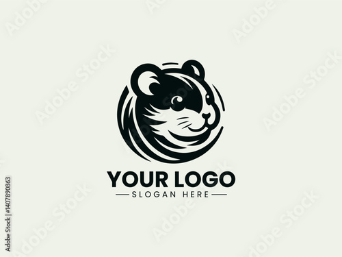 Hamster Vector Logo Illustration, Adorable Hammy Illustration Logo, Running Hamster Illustration