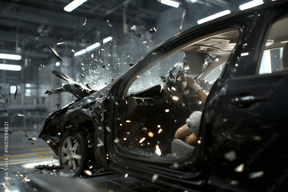 Fototapeta premium Car crash simulation with dummy