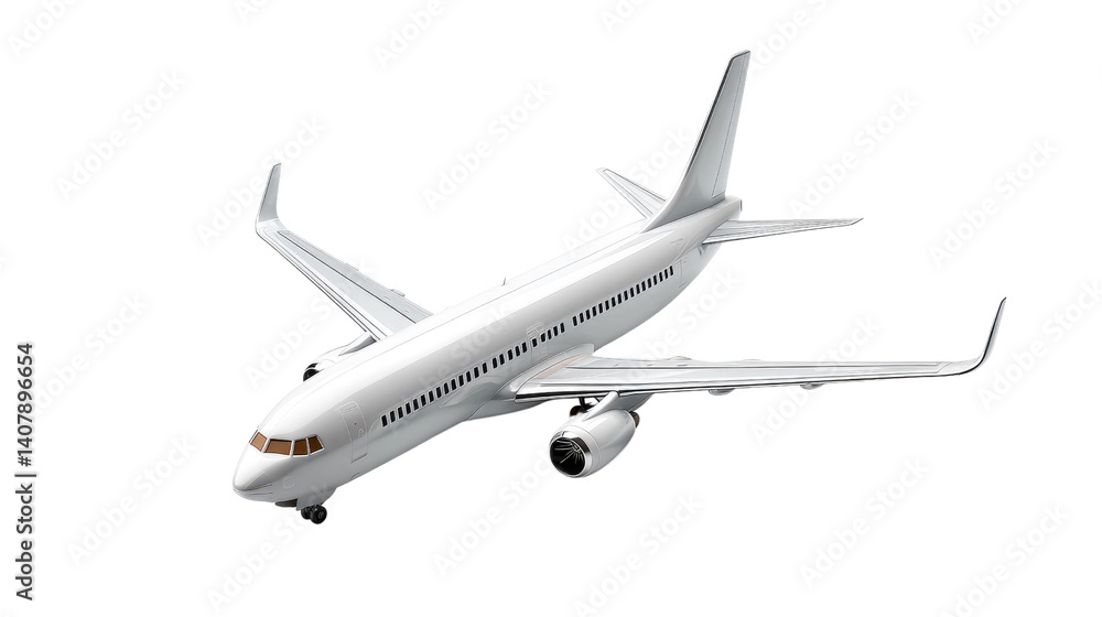 Obraz premium Airborne Ascent: A streamlined passenger aircraft, soaring against the backdrop of a flawless sky, epitomizes the pinnacle of aviation and the art of modern flight.