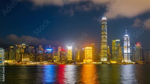 Wallpaper Mural Hong Kong Skyline at Night, Cityscape, Illuminated Buildings, Water Reflection, Urban Scene, Stock Photo Torontodigital.ca