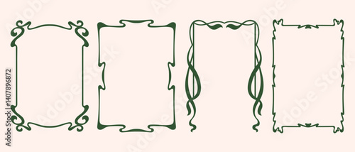 Art Nouveau style abstract curve vector frames set. Decorative vintage ornate whimsical frames