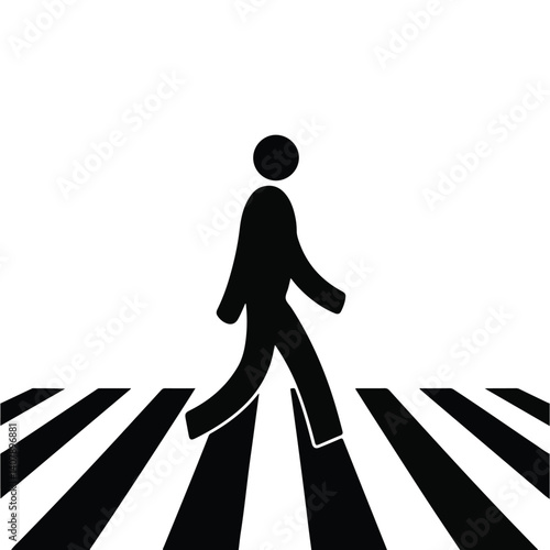 icon of a person walking across a zebra crossing silhouette vector illustration  