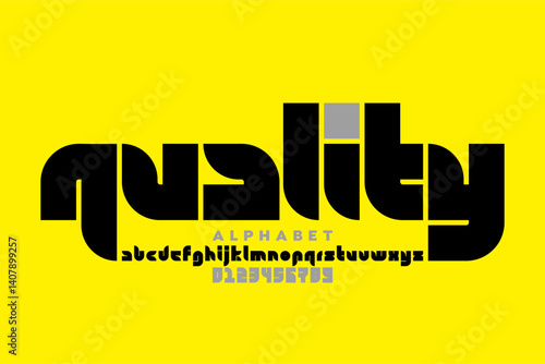Obraz na płótnie quality. Modern style lowercase font, alphabet letters and numbers vector illustration w salonie