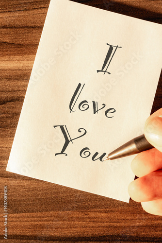 A Love you note on a wooden background