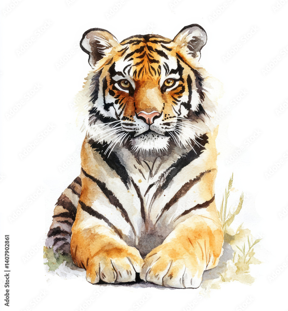 Obraz premium Majestic tiger resting in a serene natural environment captured during the daytime