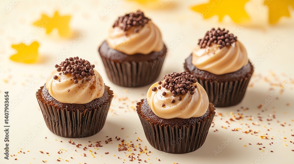 Delicious chocolate cupcakes with creamy frosting and sprinkles Delicious chocolate cupcakes with creamy frosting and sprinkles