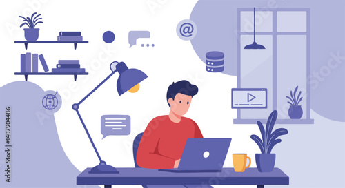 Freelancer Working on Laptop Illustration