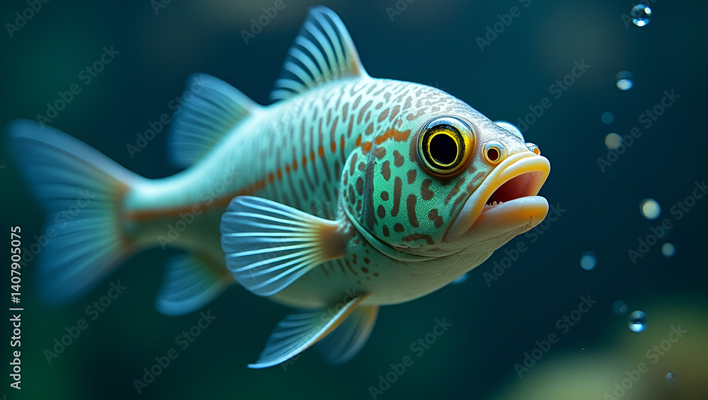 Fototapeta premium Majestic Archerfish with Iridescent Scales Glimmering Underwater in a Vibrant Aquatic Scene