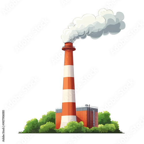 Obraz na płótnie Factory emitting smoke tall chimney industrial building green bushes w salonie