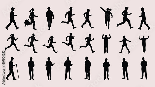 People Jumping Silhouette Set