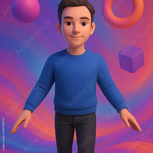 Floating Avatar in Abstract Metaverse – Square Format