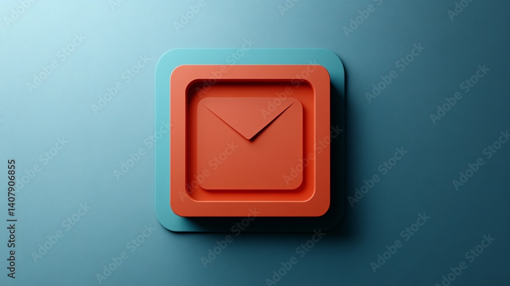 Red email icon inside a rounded square on blue background Red email icon inside a rounded square on blue background
