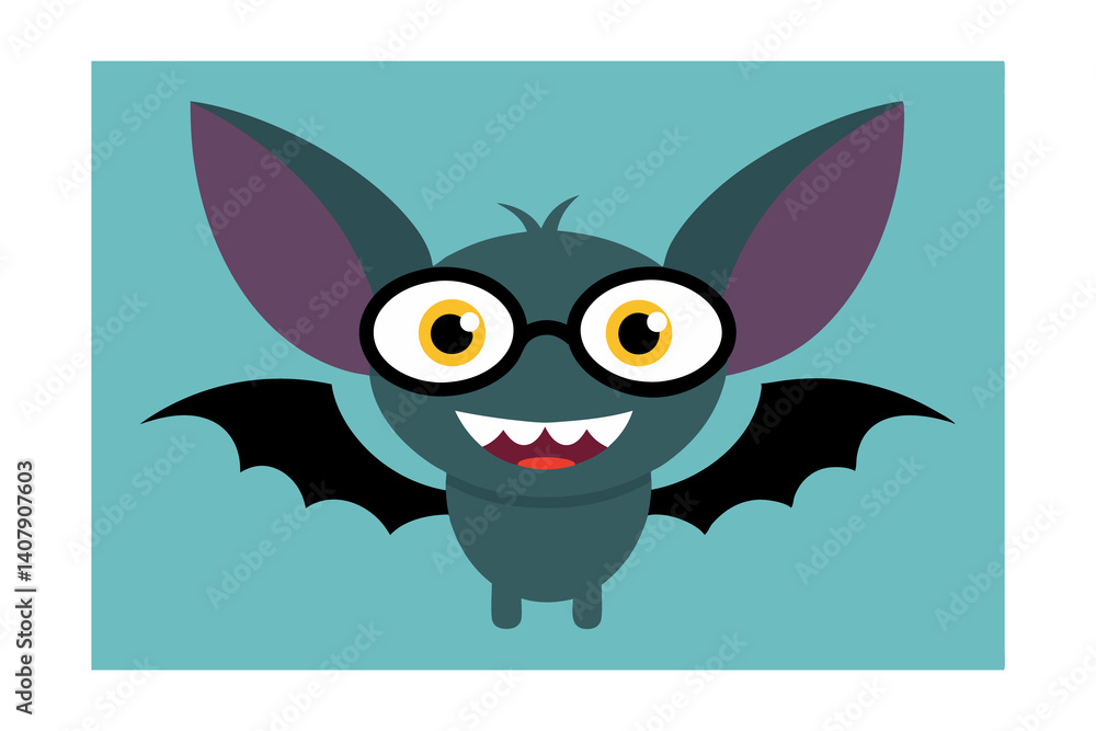 Obraz premium Sparkle Bat Face with Magical Starburst Cute Halloween Vector Clipart