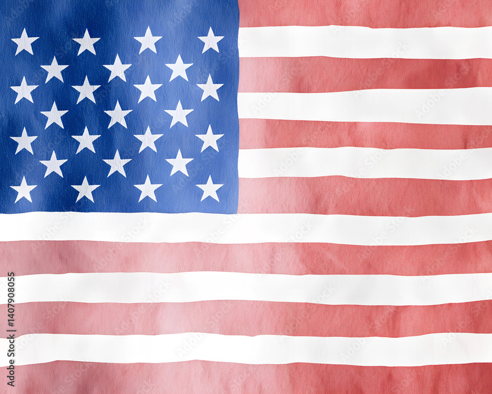 Fototapeta premium Watercolor illustration of the american flag on transparent background.