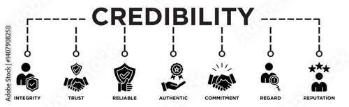 Credibility banner web icon vector illustration concept with icon of integrity, trust, reliable, authentic, commitment, regard, and reputation	
