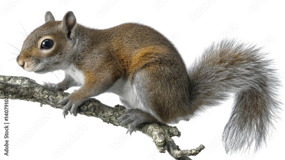 Squirrel standing on a branch with transparent background Squirrel standing on a branch with transparent background