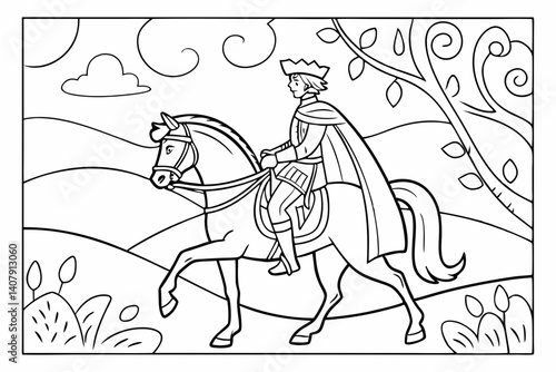 Coloring Pages, A prince riding a horse, colorless, colorless, black and white