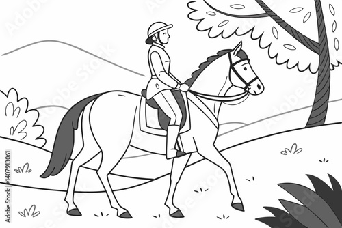 Coloring Pages, A prince riding a horse, colorless, colorless, black and white