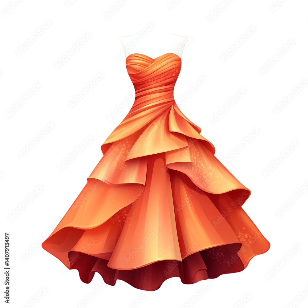 Elegant orange layered dress on a mannequin beautiful fashion design Elegant orange layered dress on a mannequin beautiful fashion design