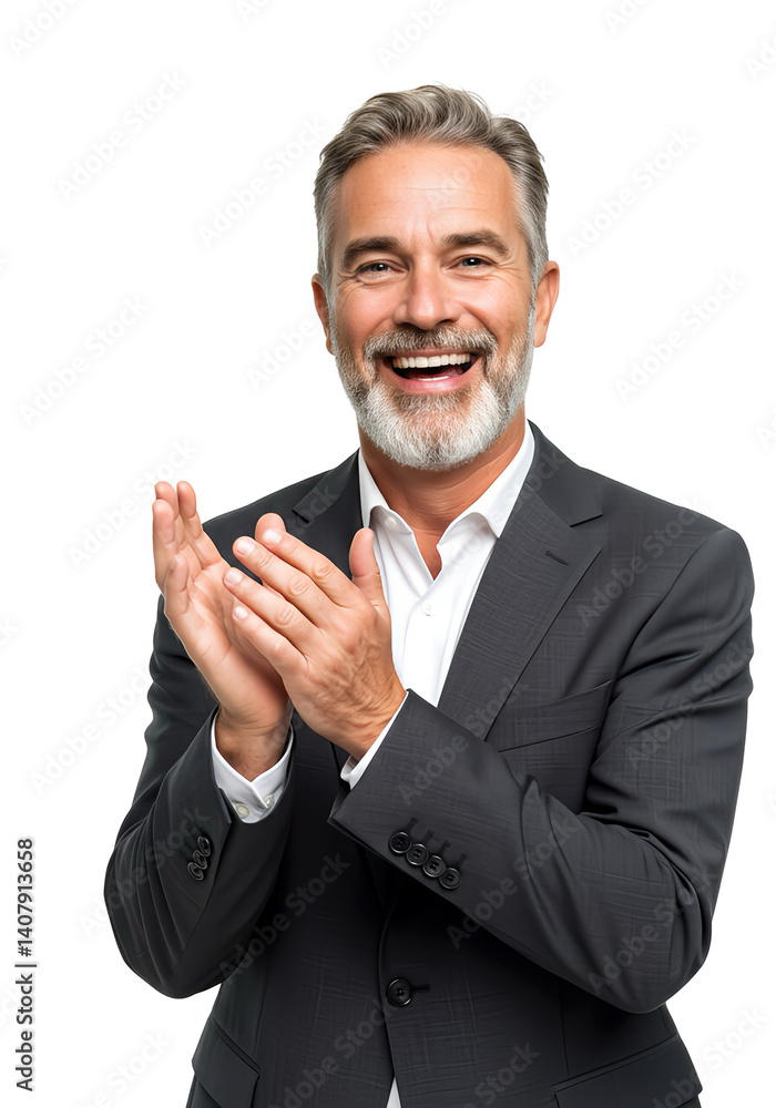 A businessman clapping his hands , isolated A businessman clapping his hands , isolated