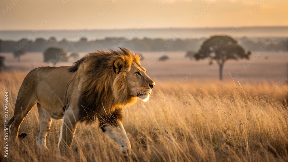 Majestic lion roaming the savanna africa wildlife photography golden hour close-up natural beauty Majestic lion roaming the savanna africa wildlife photography golden hour close-up natural beauty