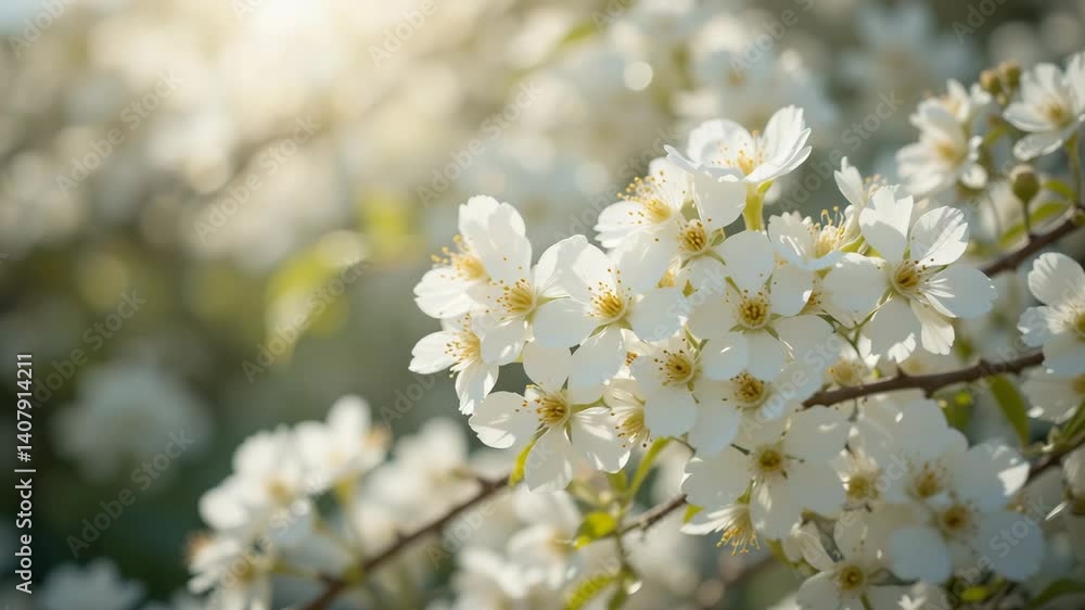 White cherry blossoms in spring sunlight White cherry blossoms in spring sunlight