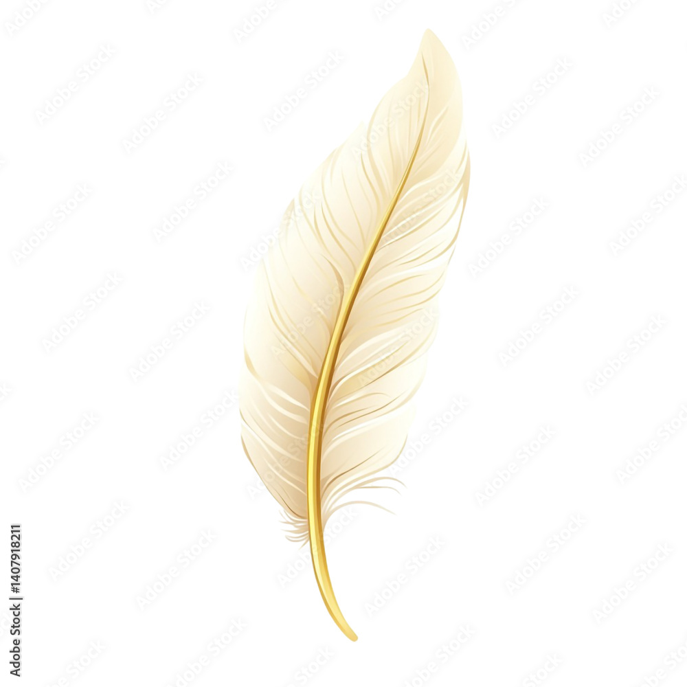 Elegant white feather with a golden shaft a beautiful image of nature's artistry