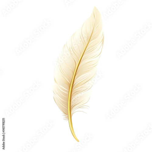 Obraz na płótnie Elegant white feather with a golden shaft a beautiful image of nature's artistry w salonie