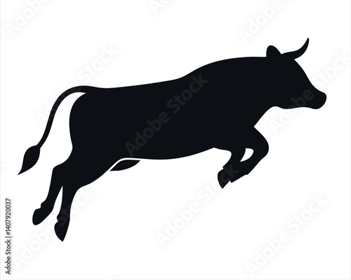 Black silhouette of wild animals, horse and bull, vector illustration.