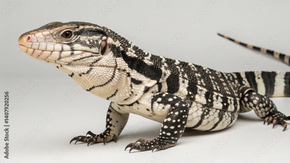 Fototapeta premium Argentine Black and White Tegu on studio background 