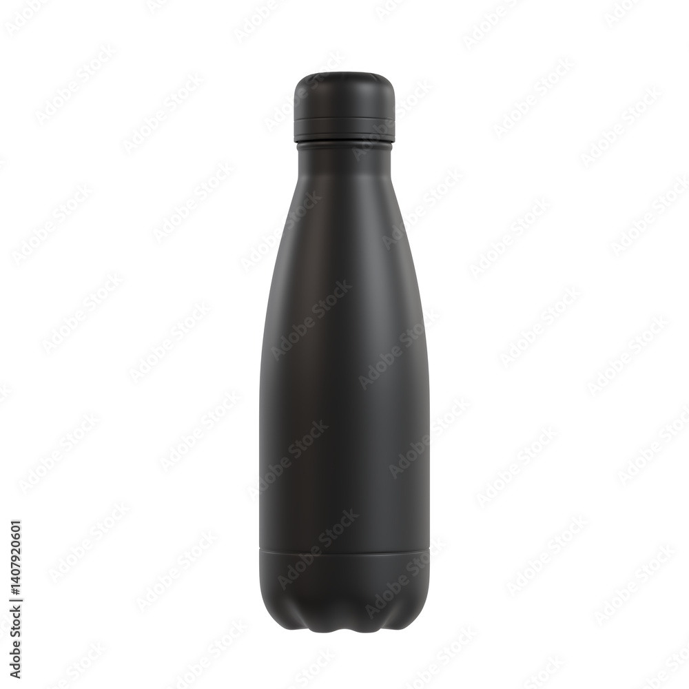 black stainless steel water bottle on transparent background black stainless steel water bottle on transparent background