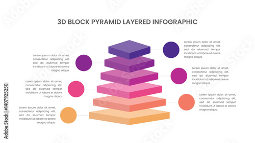 Stacked 3d Block Pyramid Infographic Template Design with 6 Layers