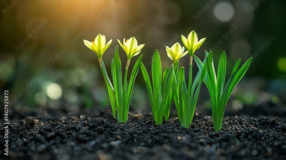 early signs of spring in a winter garden fresh green shoots of daffodil leaves beginning to emerge from the dirt,mulch as a nature background,stock image early signs of spring in a winter garden fresh green shoots of daffodil leaves beginning to emerge from the dirt,mulch as a nature background,stock image