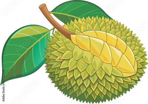 A vibrant and detailed vector art illustration of a beautiful jackfruit, showcasing its texture, color, and tropical appeal with elegance.
