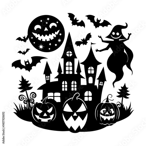 Vector Halloween silhouette illustration set