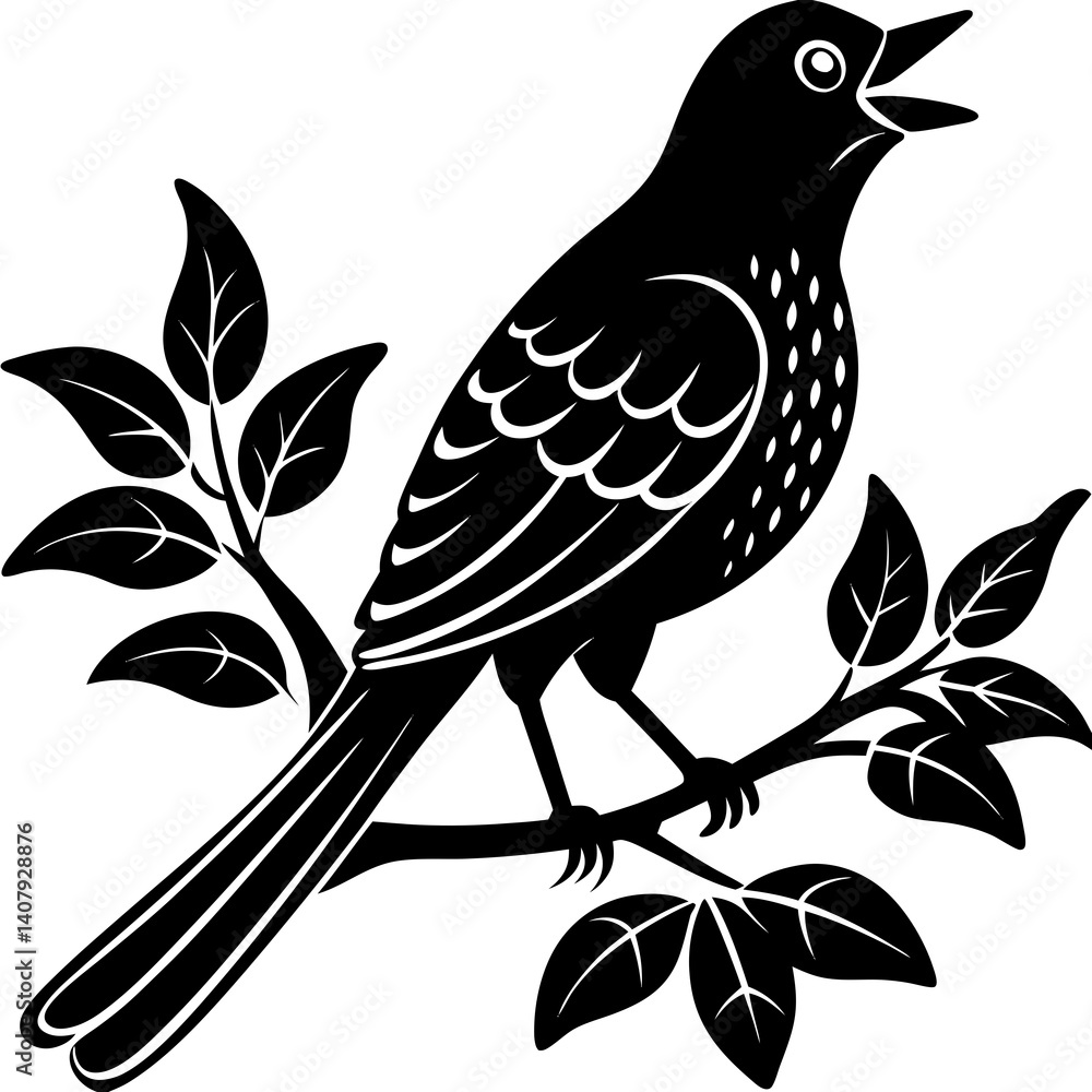 Naklejka premium vector silhouette of a cuckoo singing on a branch, 