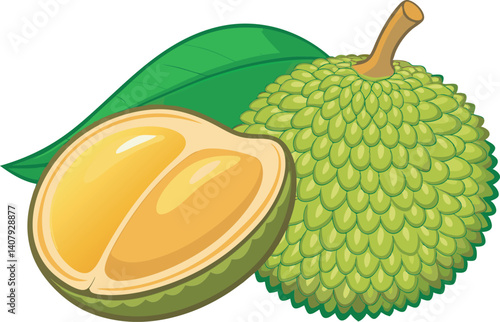 A vibrant and detailed vector art illustration of a beautiful jackfruit, showcasing its texture, color, and tropical appeal with elegance.