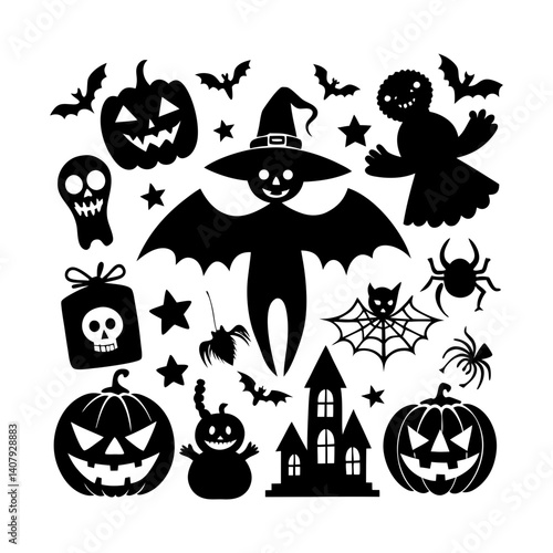 Vector Halloween silhouette illustration set